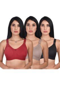 Edmee Feel Fit Women Full Coverage Seamless Bra | Broad Strap Non-Padded Non-Wired | Pack of 3 | Sizes 32C–44C